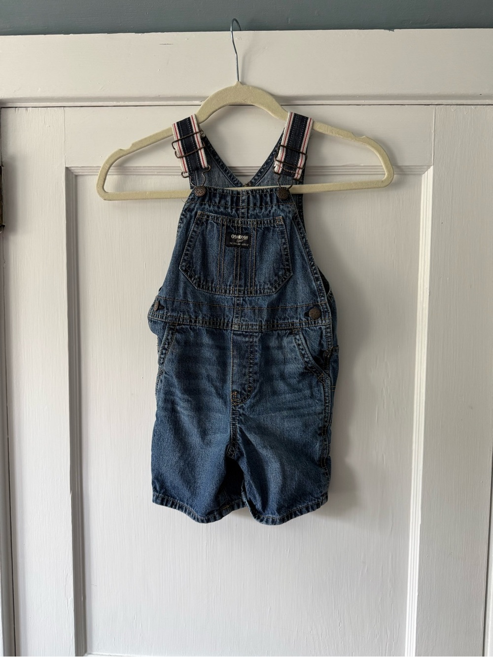 OshKosh B'gosh Denim Shortall with Striped Straps - Blue